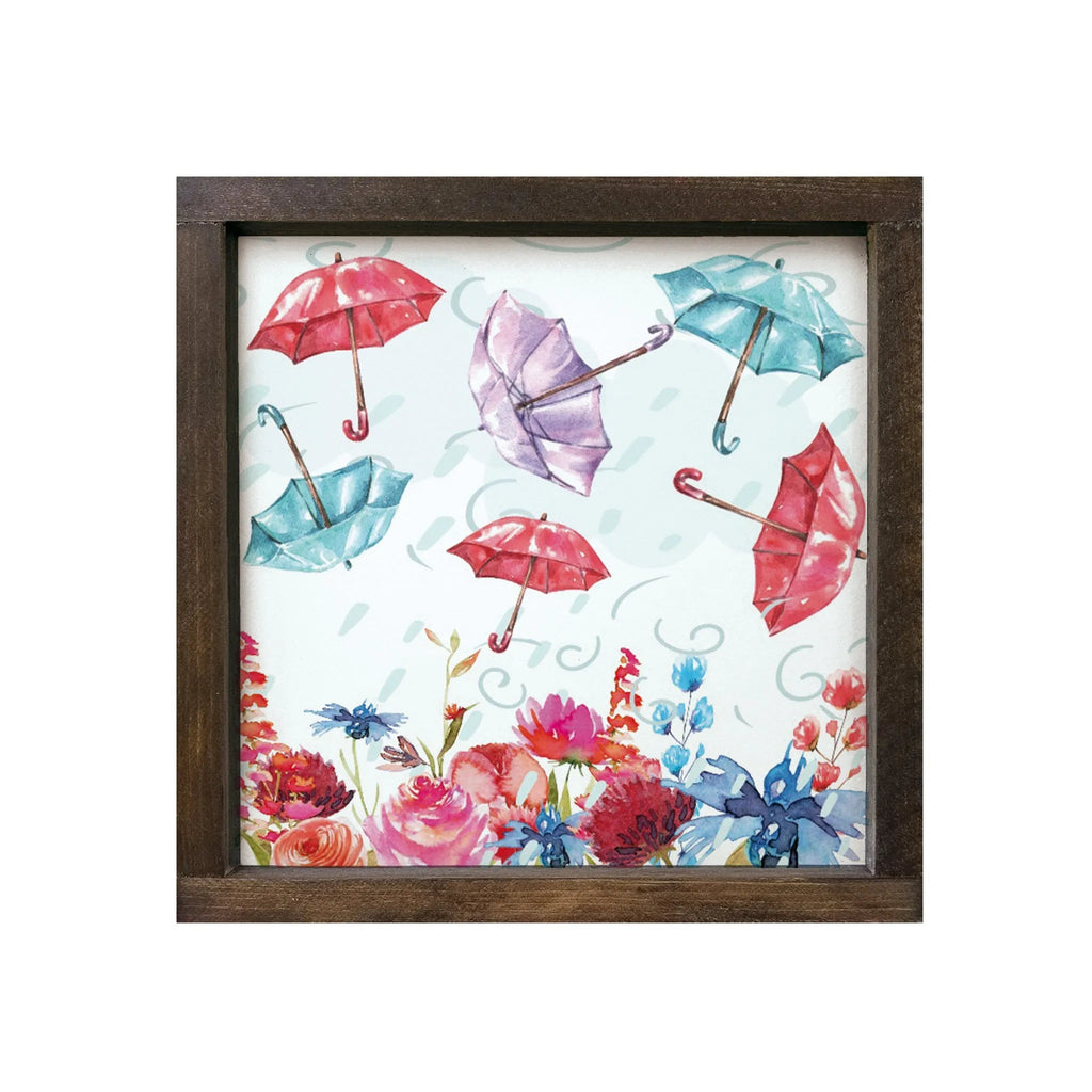 April Showers May Flowers Framed Wood Sign - 12"x12" - Festive Fit Home