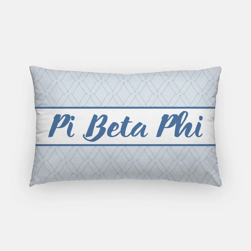 Pi Beta Phi Lumbar Pillow Cover - Silver Blue Diamond | Custom Gifts | Festive Fit Home