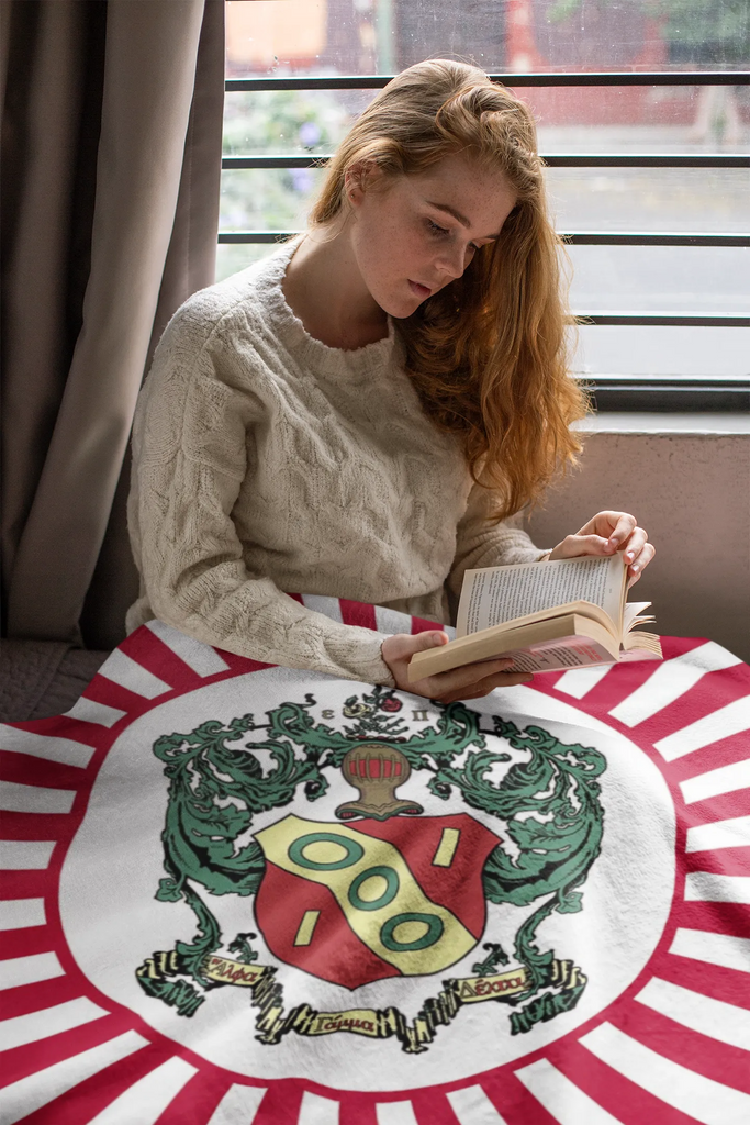 Alpha Gamma Delta Blanket - Red Starburst w/ Crest - 60"x80" | Gifts | Merchandise. | Decor | Festive Fit Home