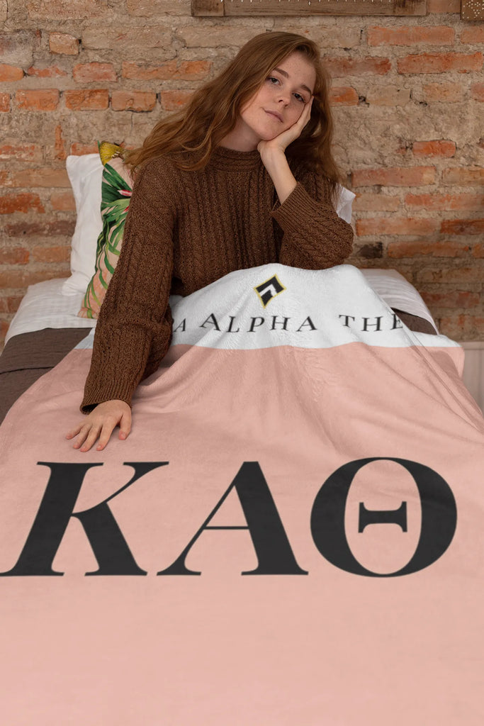 Kappa Alpha Theta XL 60x80 Sherpa Throw Blanket - Pink Wide Band | Custom Gifts