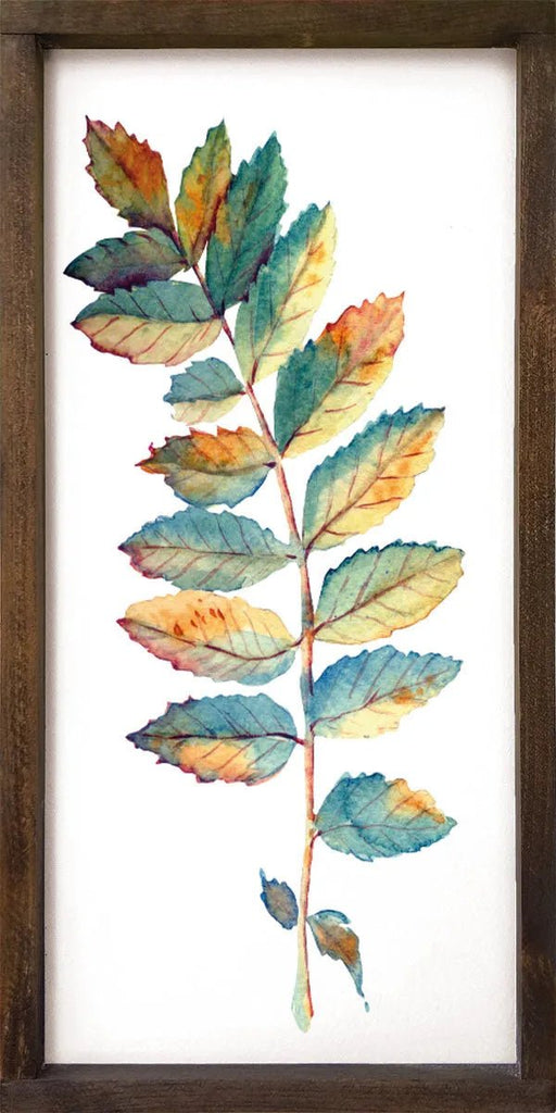 Blue and Orange Leaf Large Fall Framed Art - 12"x24" - Festive Fit Home