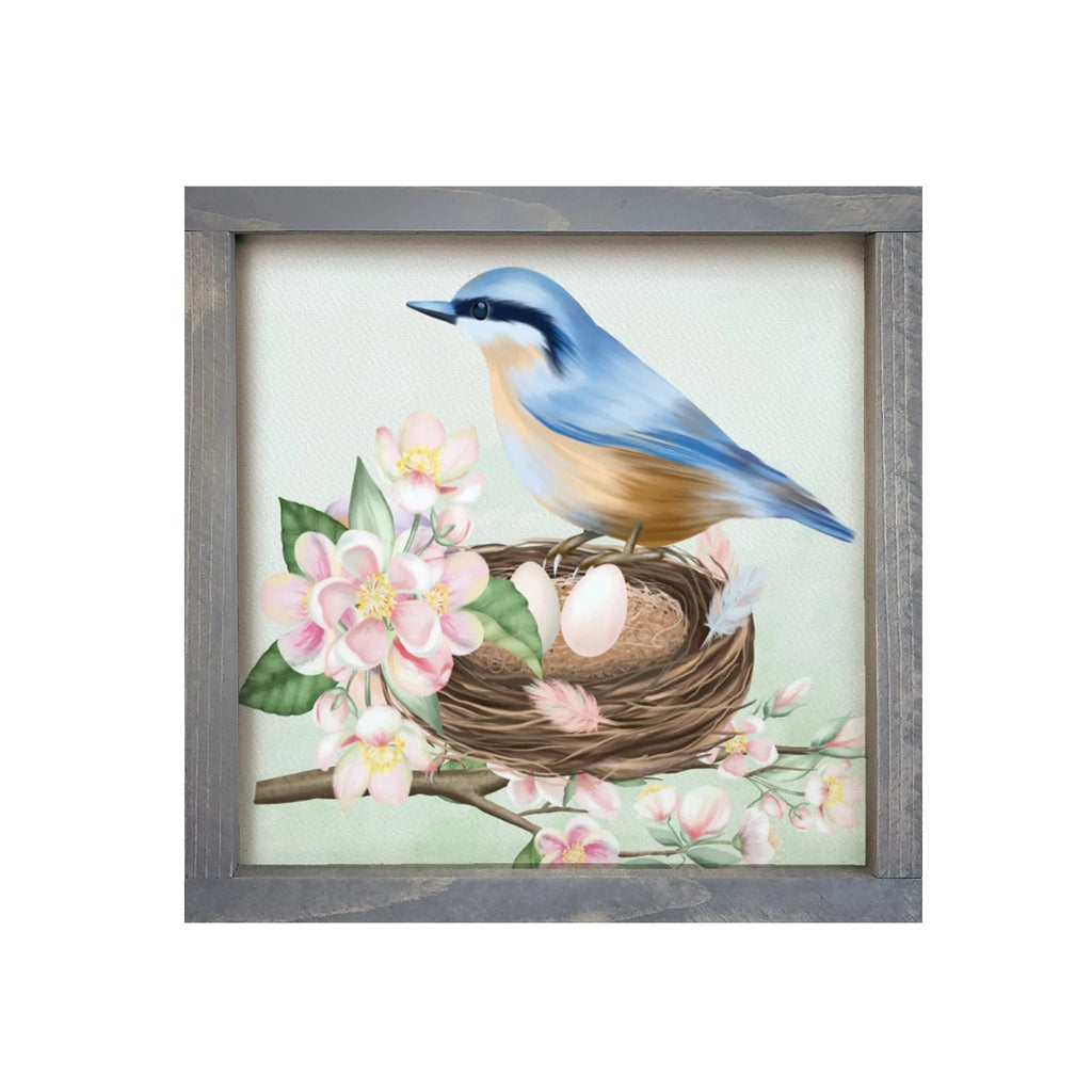 Blue Bird Framed Wood Sign - 12"x12" - Festive Fit Home