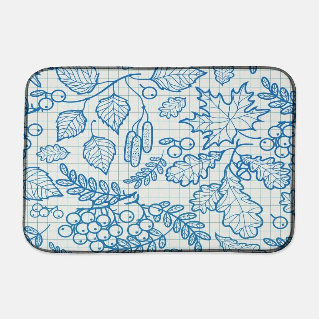 Blue Sketch Autumn Leaves Dish Drying Mat - Festive Fit Home