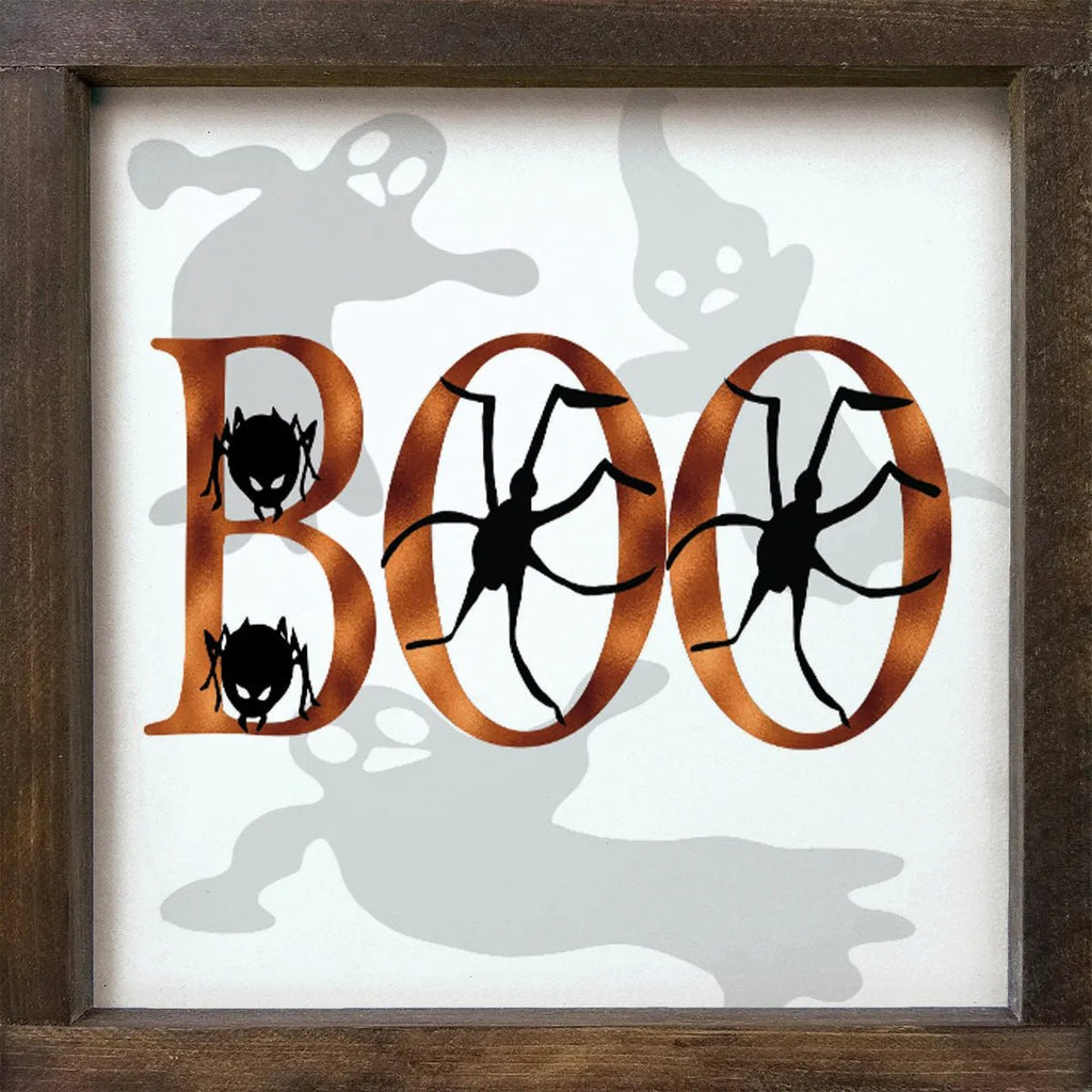 "BOO" Halloween Wood Sign with Ghosts - Festive Fit Home