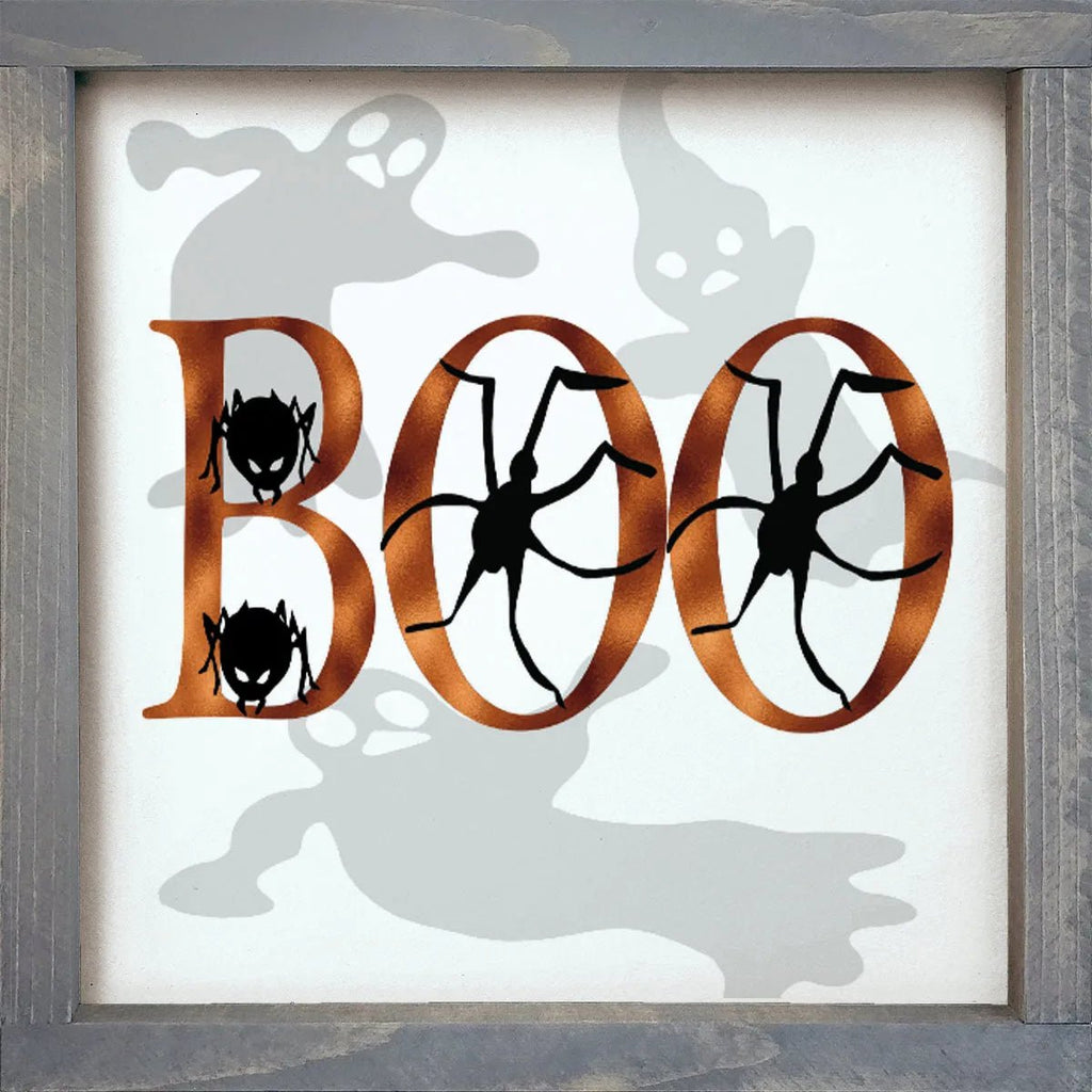 "BOO" Halloween Wood Sign with Ghosts - Festive Fit Home