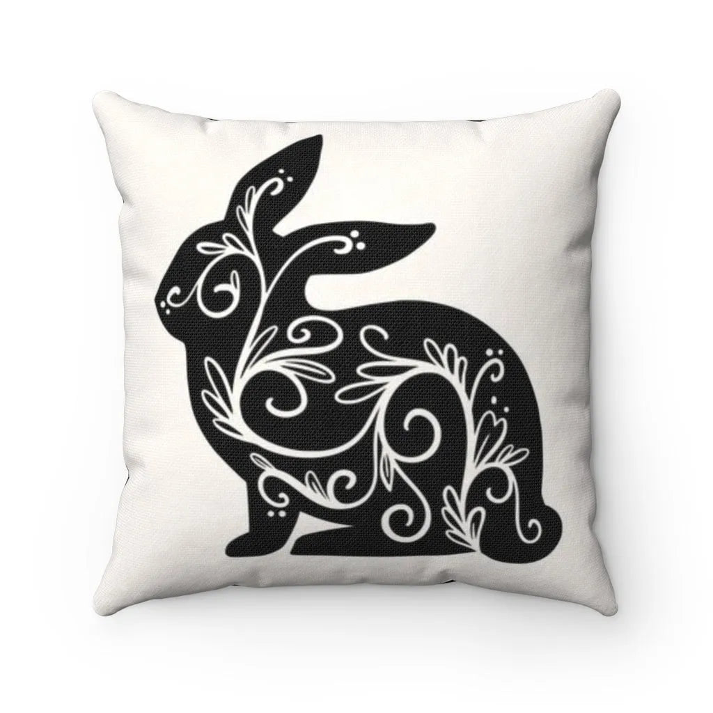 Bunny Silhouette Throw Pillow Cover - (Black - Left) - Festive Fit Home