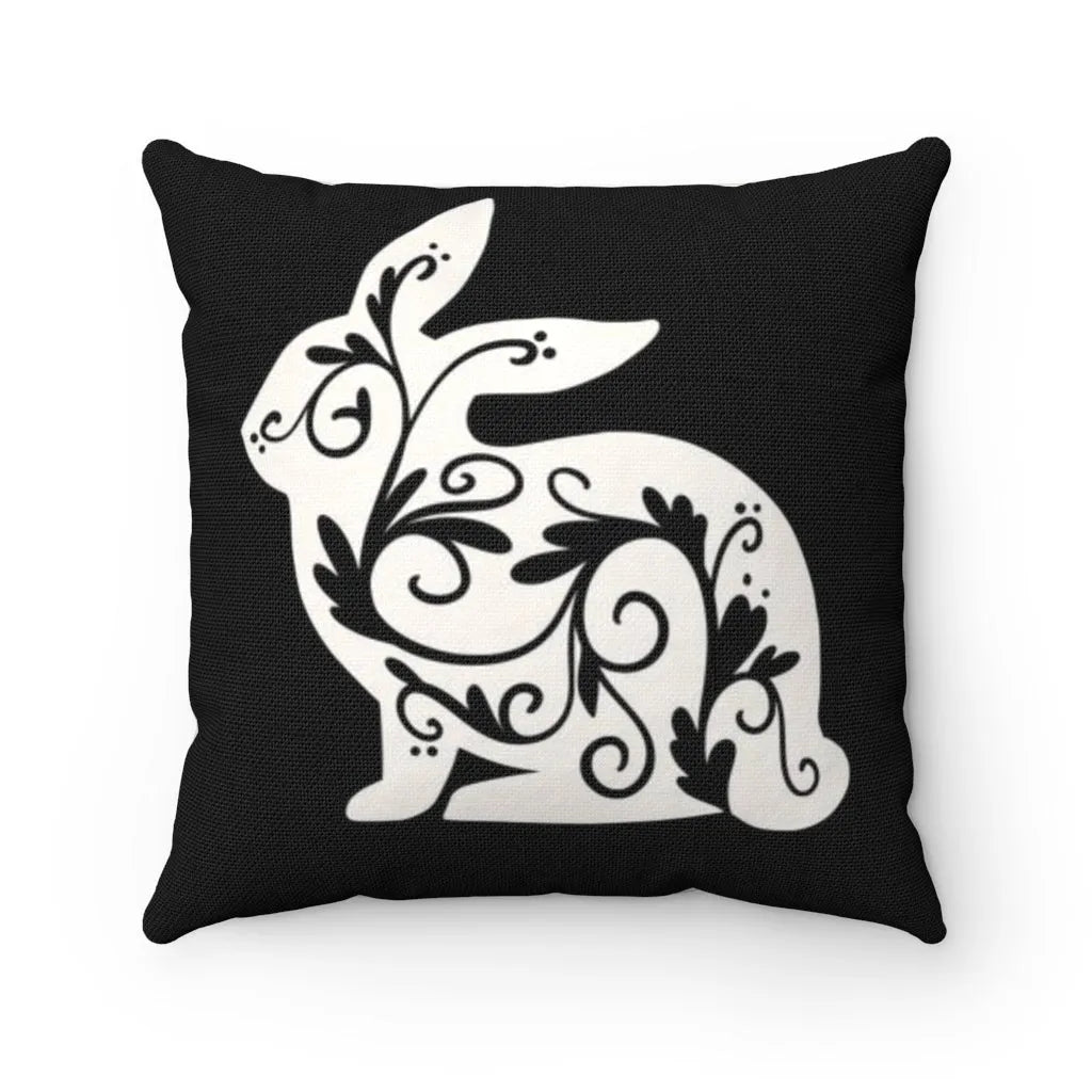 Bunny Silhouette Throw Pillow Cover (White - Left) - Festive Fit Home