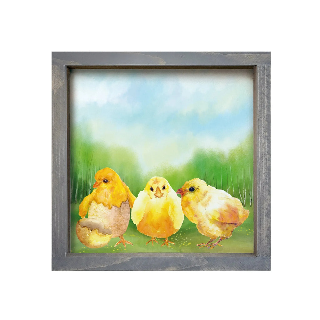 Chicks Farmhouse Art Framed Wood Sign - 12"x12" - Festive Fit Home