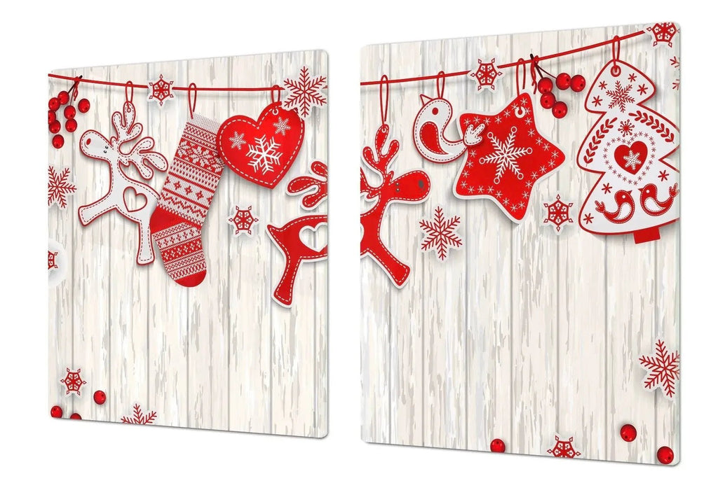 Cooktop Cover - Christmas Reindeer Garland | Gas and Induction Electric Stove Top Cover | Multi - Purpose Charcuterie and Cutting Board - Festive Fit Home