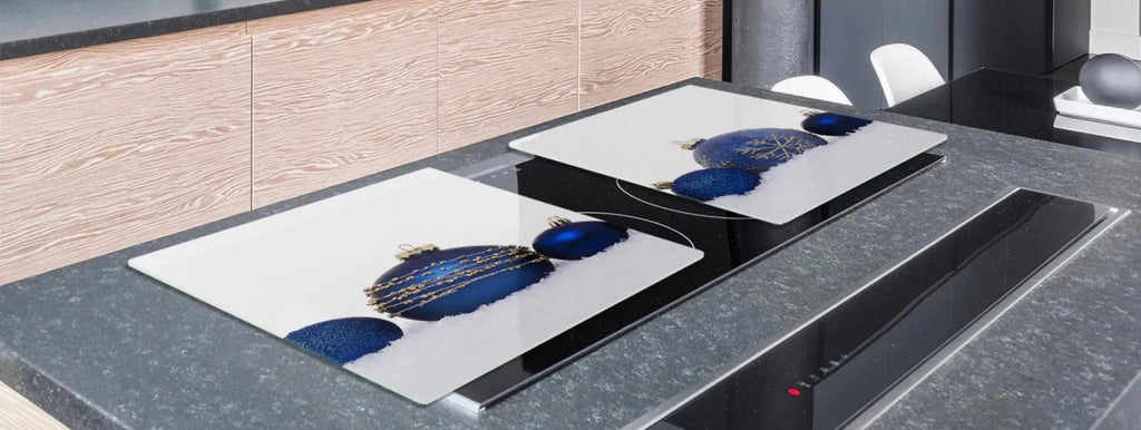 Cooktop Top Cover - Blue Christmas Ornaments | Gas and Induction Electric Stove Top Cover | Charcuterie and Cutting Boards Charcuterie Board - Festive Fit Home