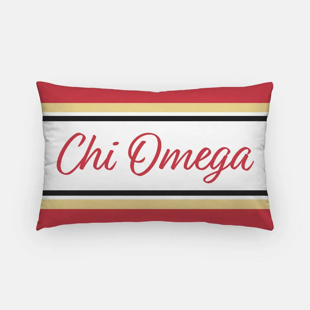 Chi Omega Striped Lumbar Pillow Cover | Official Accessories | Custom Gifts | Festive Fit Home