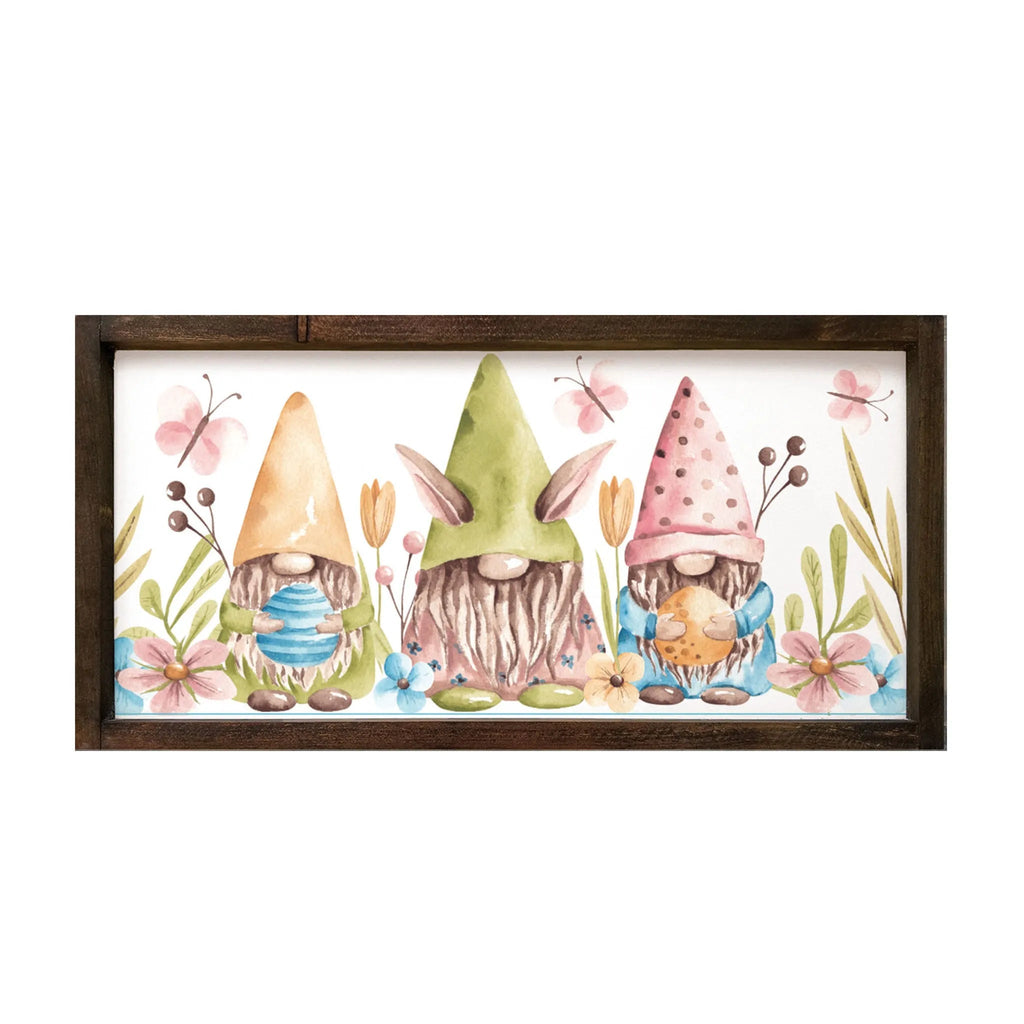 Easter Art - Gnomes - Large Framed Wood Sign - 12"x24" - Festive Fit Home