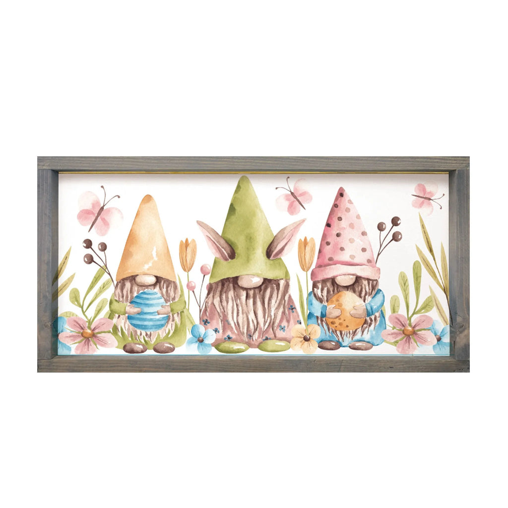 Easter Art - Gnomes - Large Framed Wood Sign - 12"x24" - Festive Fit Home