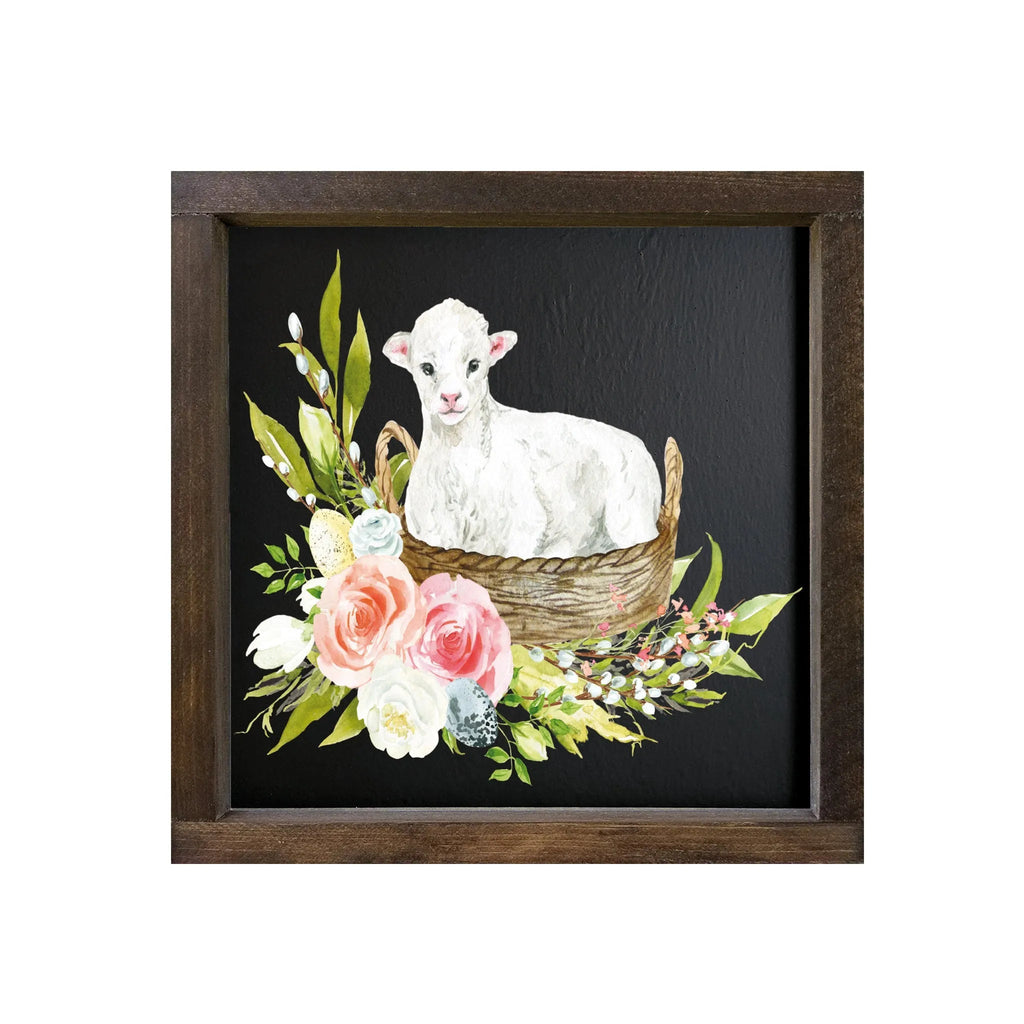 Easter Wall Art - Baby Lamb with Spring Flowers - 12"x12" - Festive Fit Home