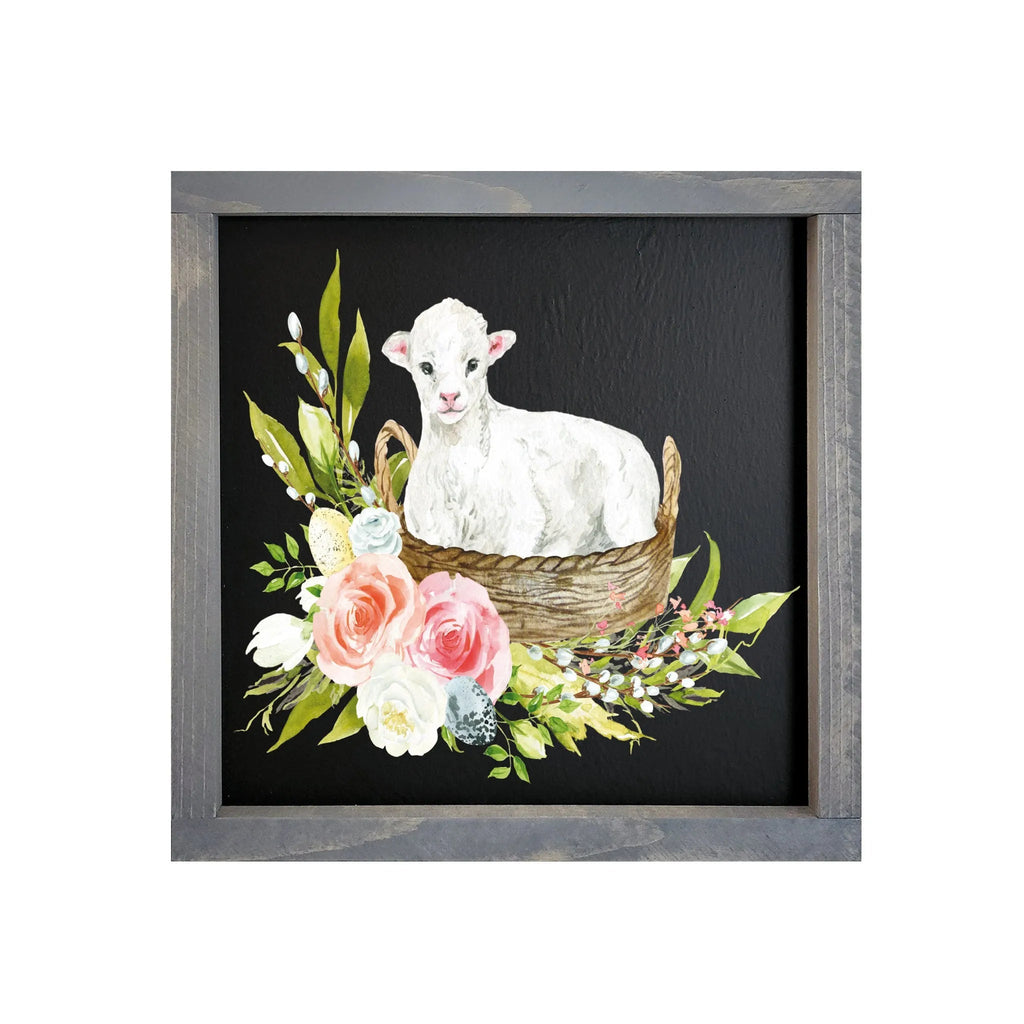 Easter Wall Art - Baby Lamb with Spring Flowers - 12"x12" - Festive Fit Home