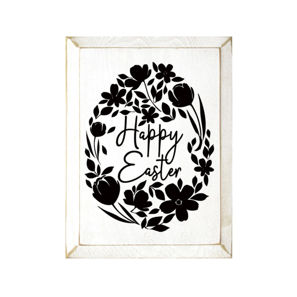 Floral Egg Happy Easter Wood Sign - 9"x12" - Festive Fit Home