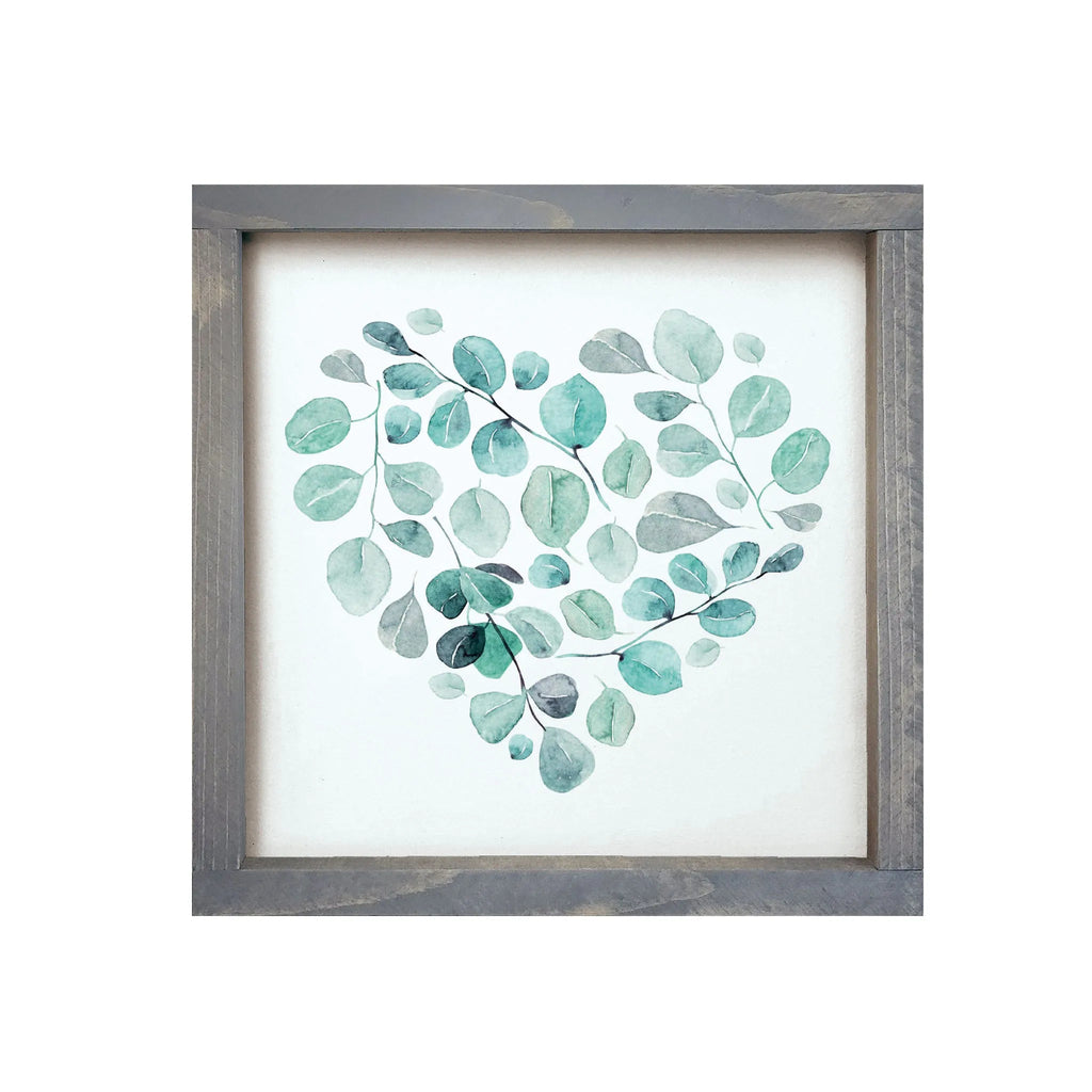 Floral Heart - Blue Petals Framed Wood Sign - 12"x12" - Festive Fit Home