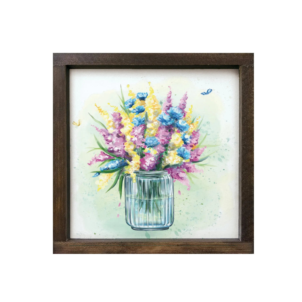 Flowers in a Mason Jar Framed Wood Sign - 12"x12" - Festive Fit Home