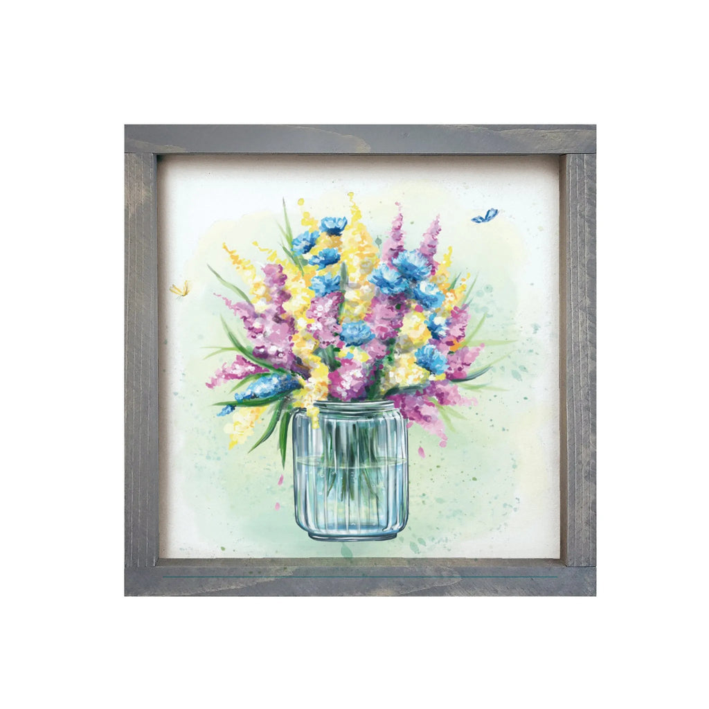 Flowers in a Mason Jar Framed Wood Sign - 12"x12" - Festive Fit Home