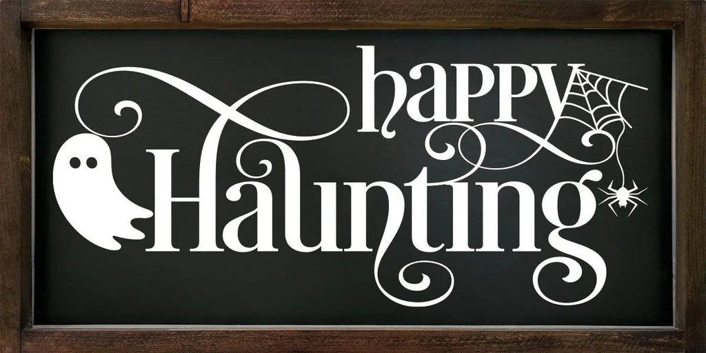 Ghostly Happy Haunting Large Halloween Wood Sign - 12"x24" - Festive Fit Home