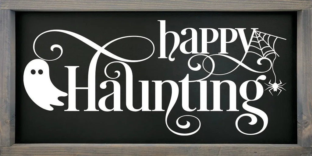 Ghostly Happy Haunting Large Halloween Wood Sign - 12"x24" - Festive Fit Home