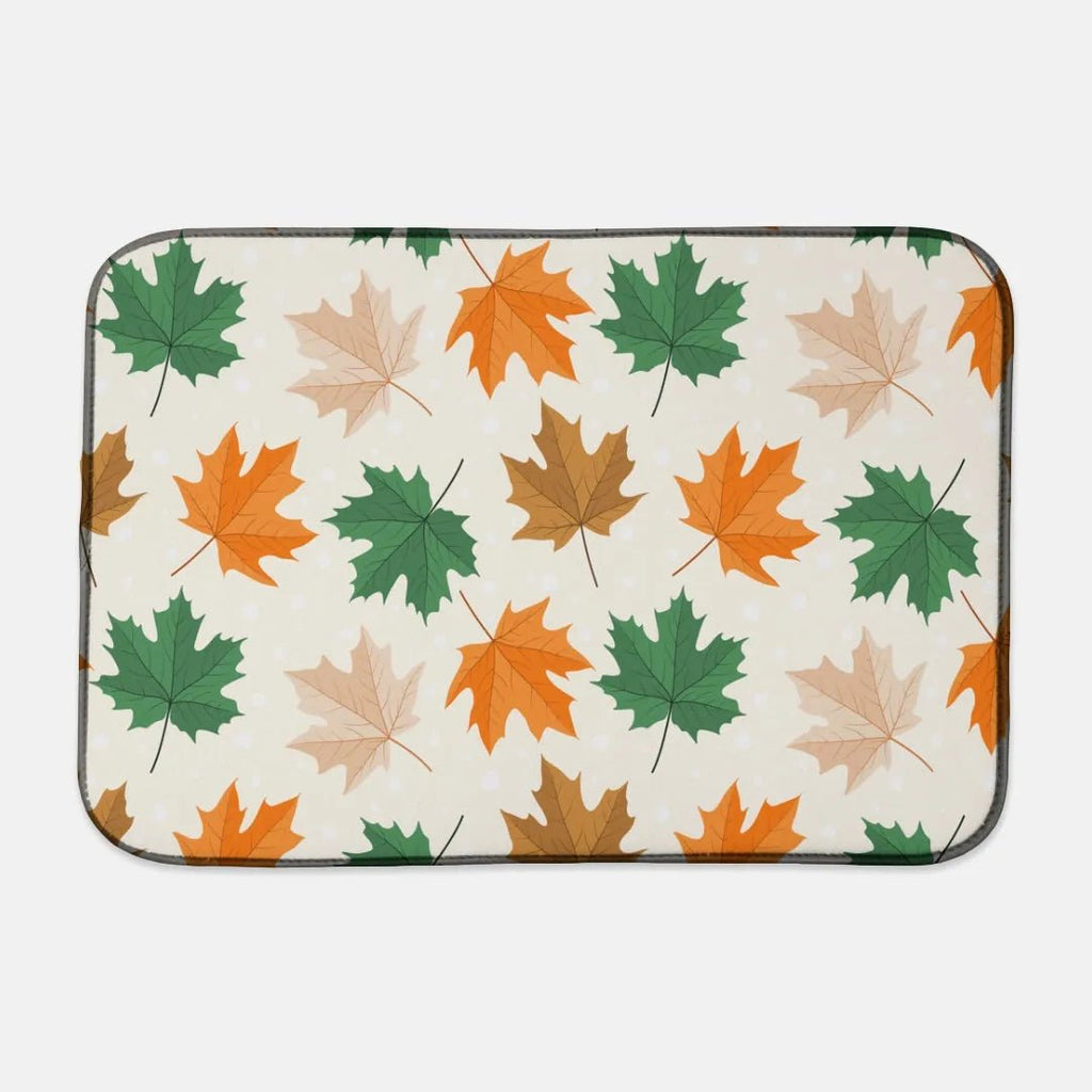 Green and Orange Maple Leaves Fall Dish Drying Mat - Festive Fit Home