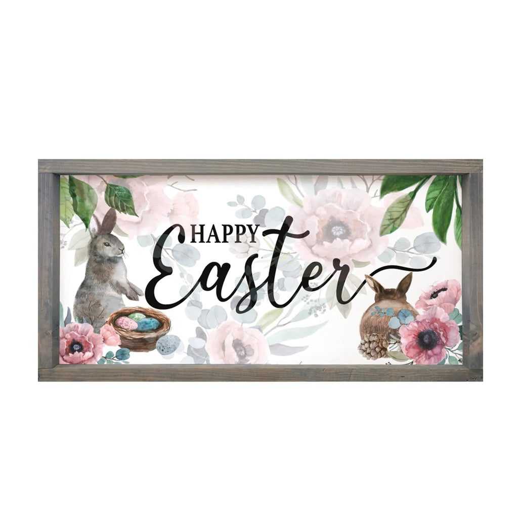 Happy Easter Large Framed Wood Sign - 12"x24" - Festive Fit Home