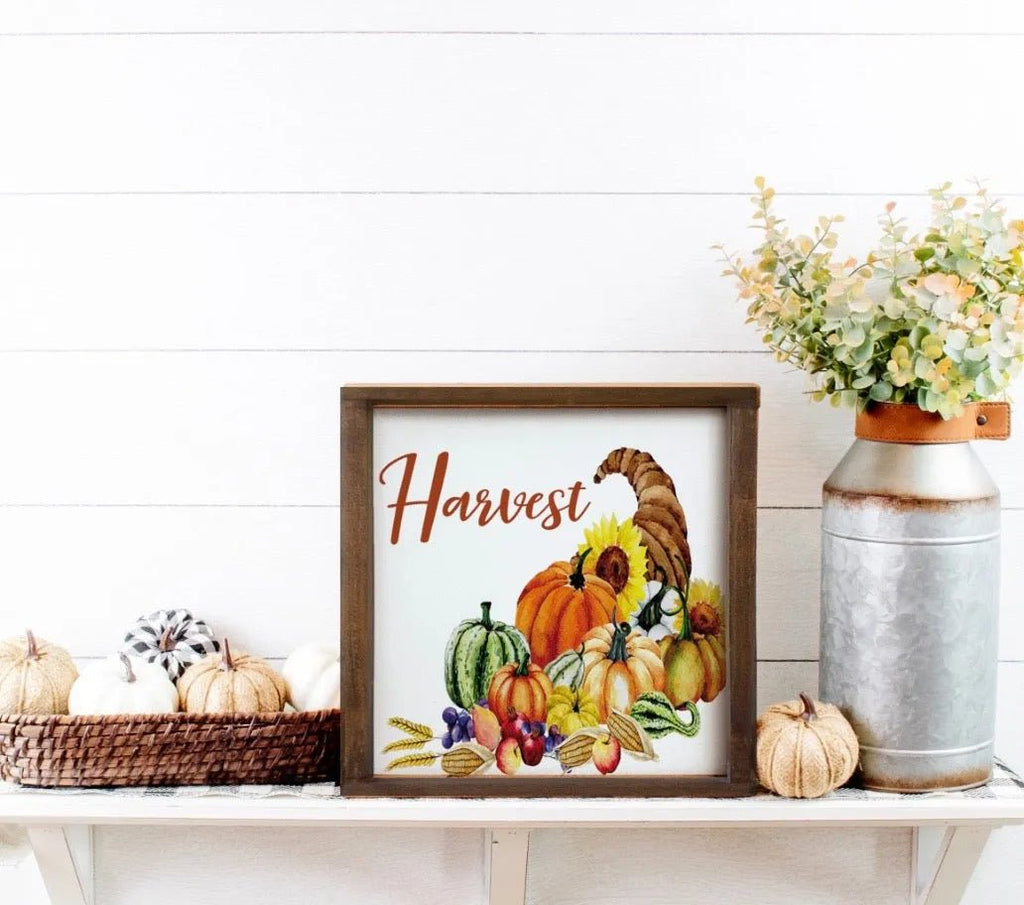 Harvest Cornucopia Wood Sign - 12"x12" - Festive Fit Home