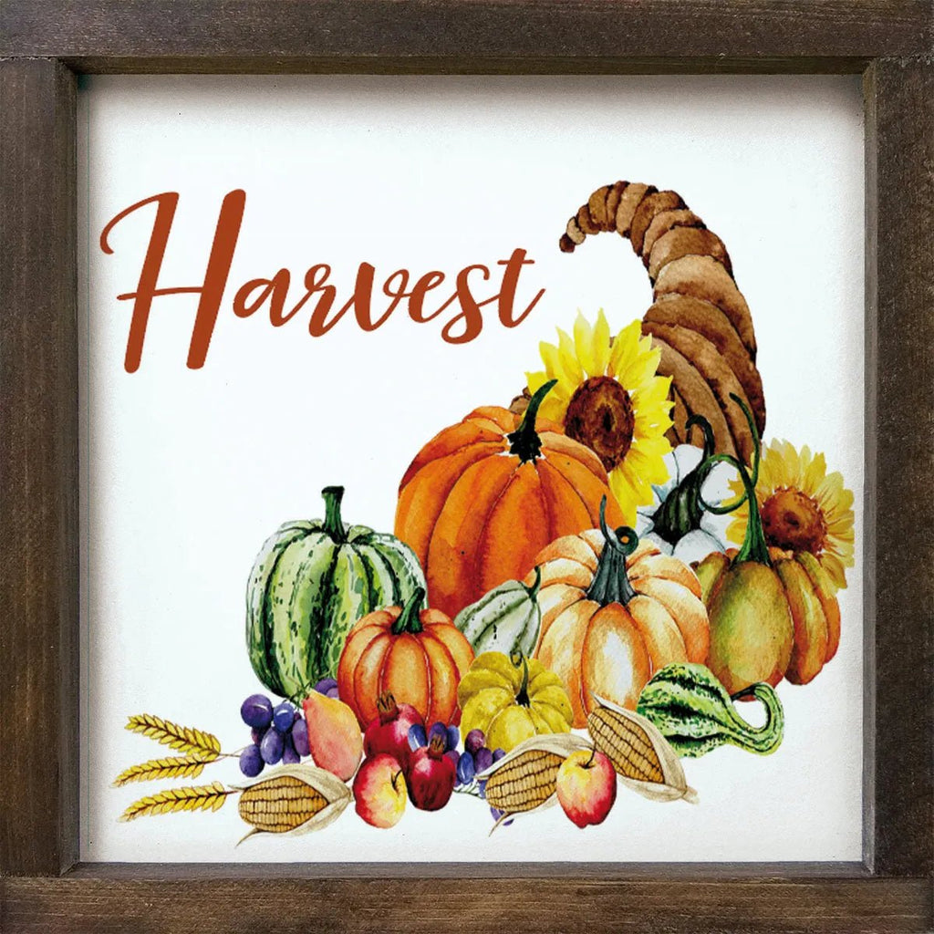 Harvest Cornucopia Wood Sign - 12"x12" - Festive Fit Home