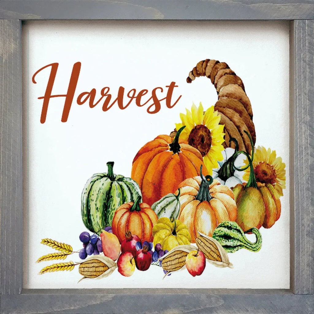 Harvest Cornucopia Wood Sign - 12"x12" - Festive Fit Home