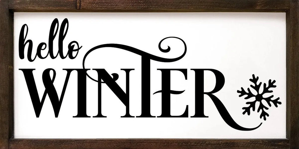 Hello Winter Large Framed Wood Sign - 12"x24" - Festive Fit Home