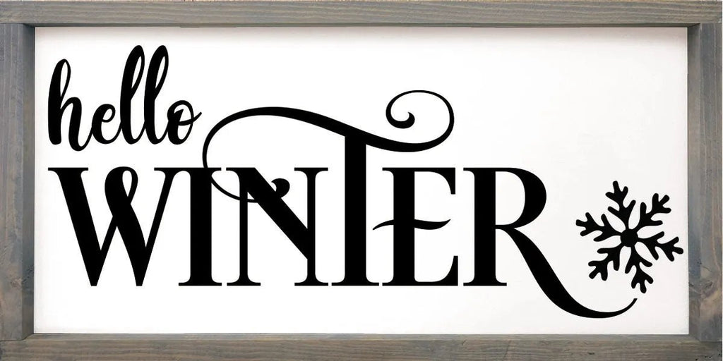 Hello Winter Large Framed Wood Sign - 12"x24" - Festive Fit Home