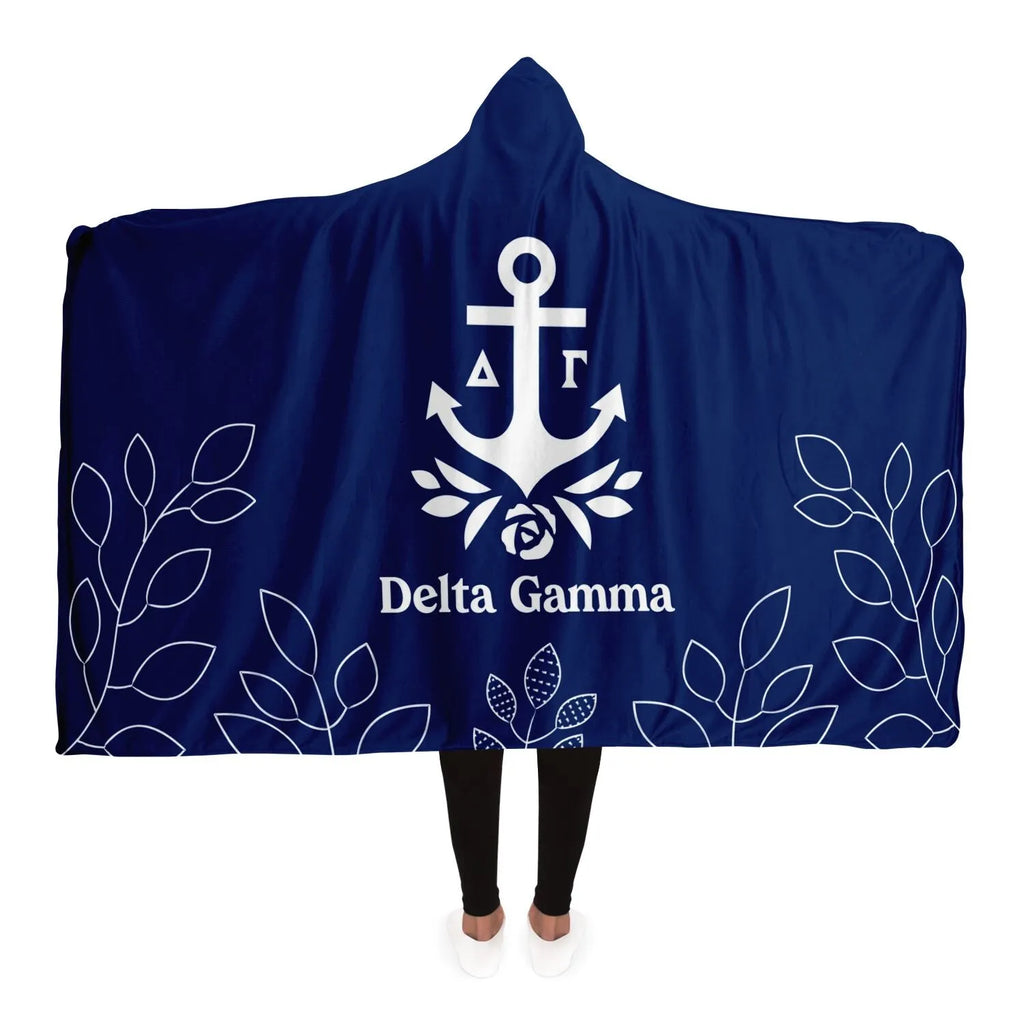 Delta Gamma Navy Hooded Blanket - Floral Brandmark | Gifts and Decor | Festive Fit Home