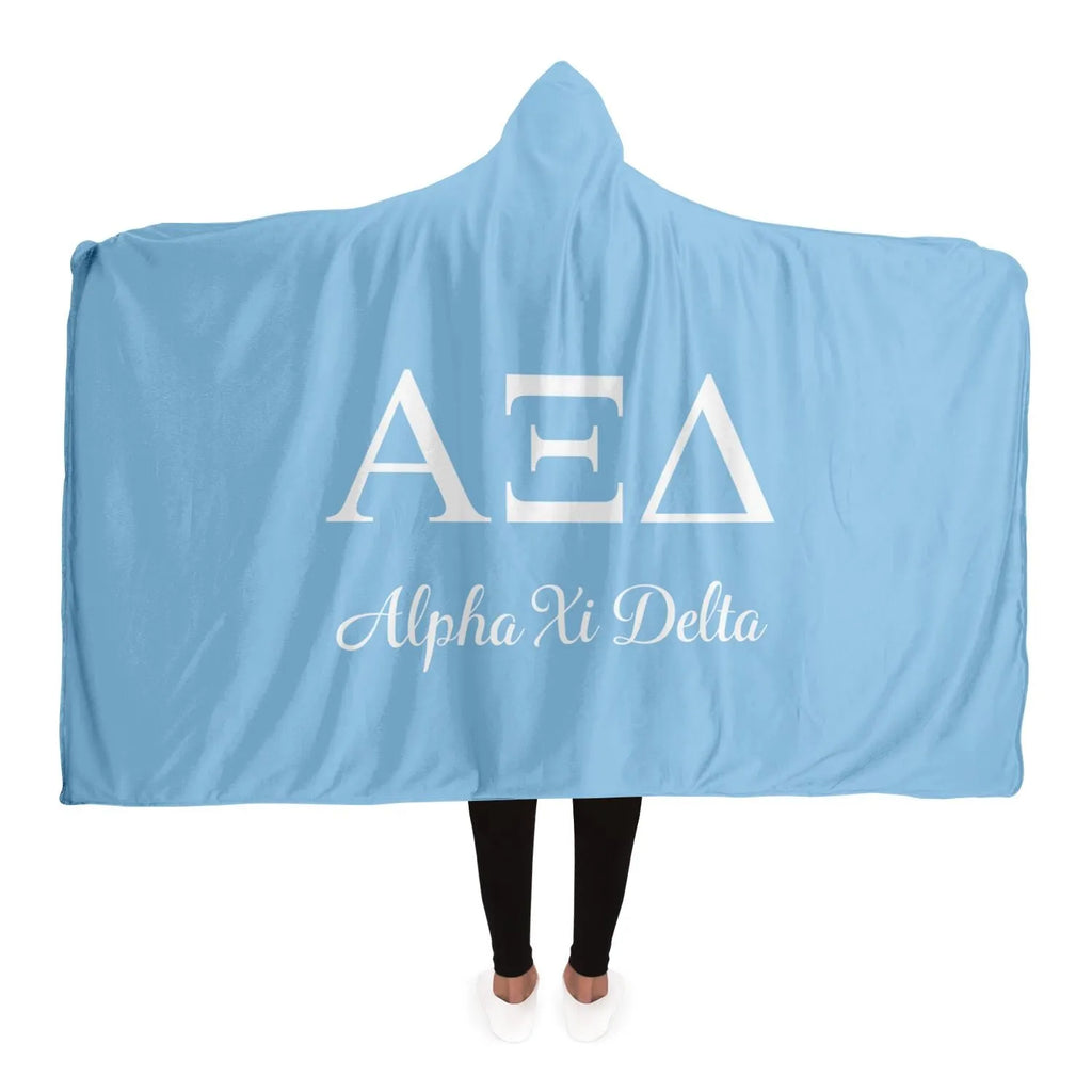 Alpha Xi Delta Griffin Blue Large Hooded Sherpa Blanket 60"x80" | Gifts | Official Merchandise | Festive Fit Home