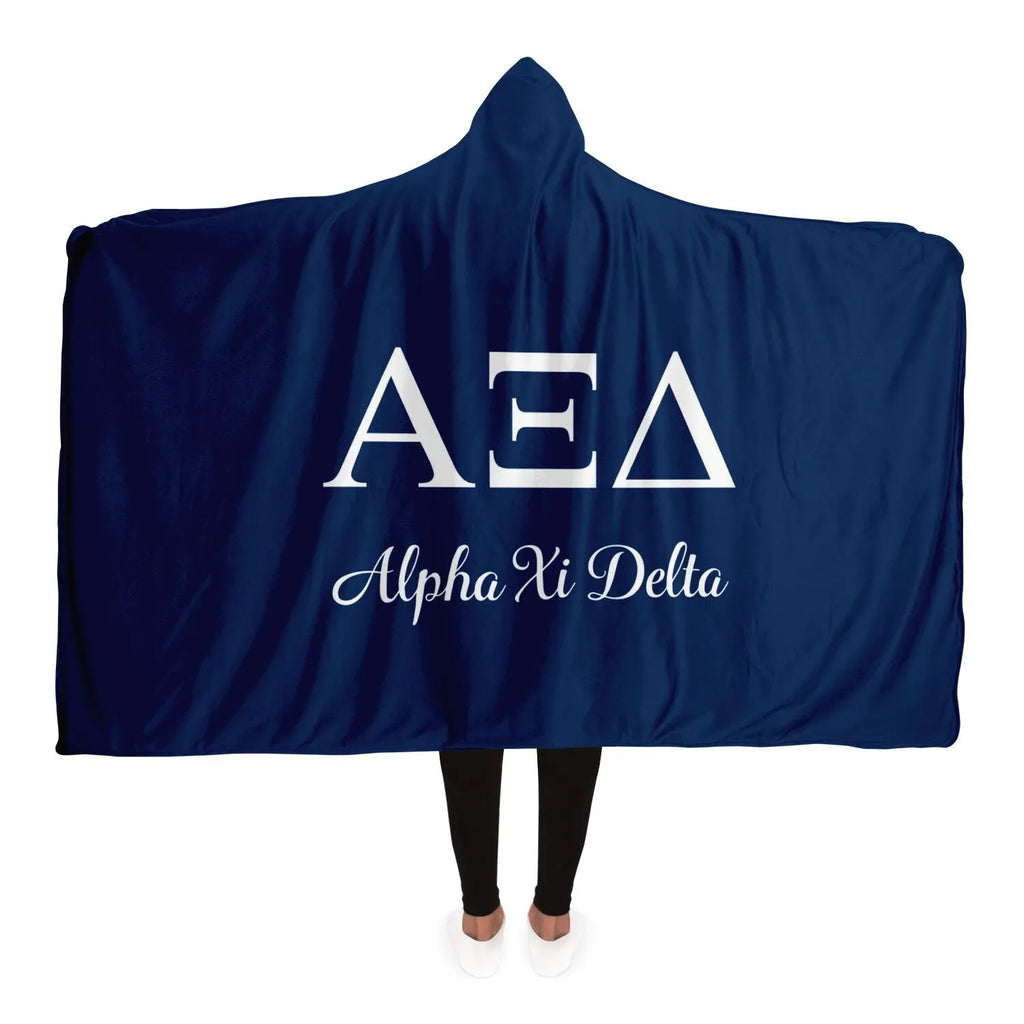 Alpha Xi Delta Blue  Large Hooded Sherpa Blanket 60x80 | Custom Gifts | Official Merchandise | Festive Fit Home