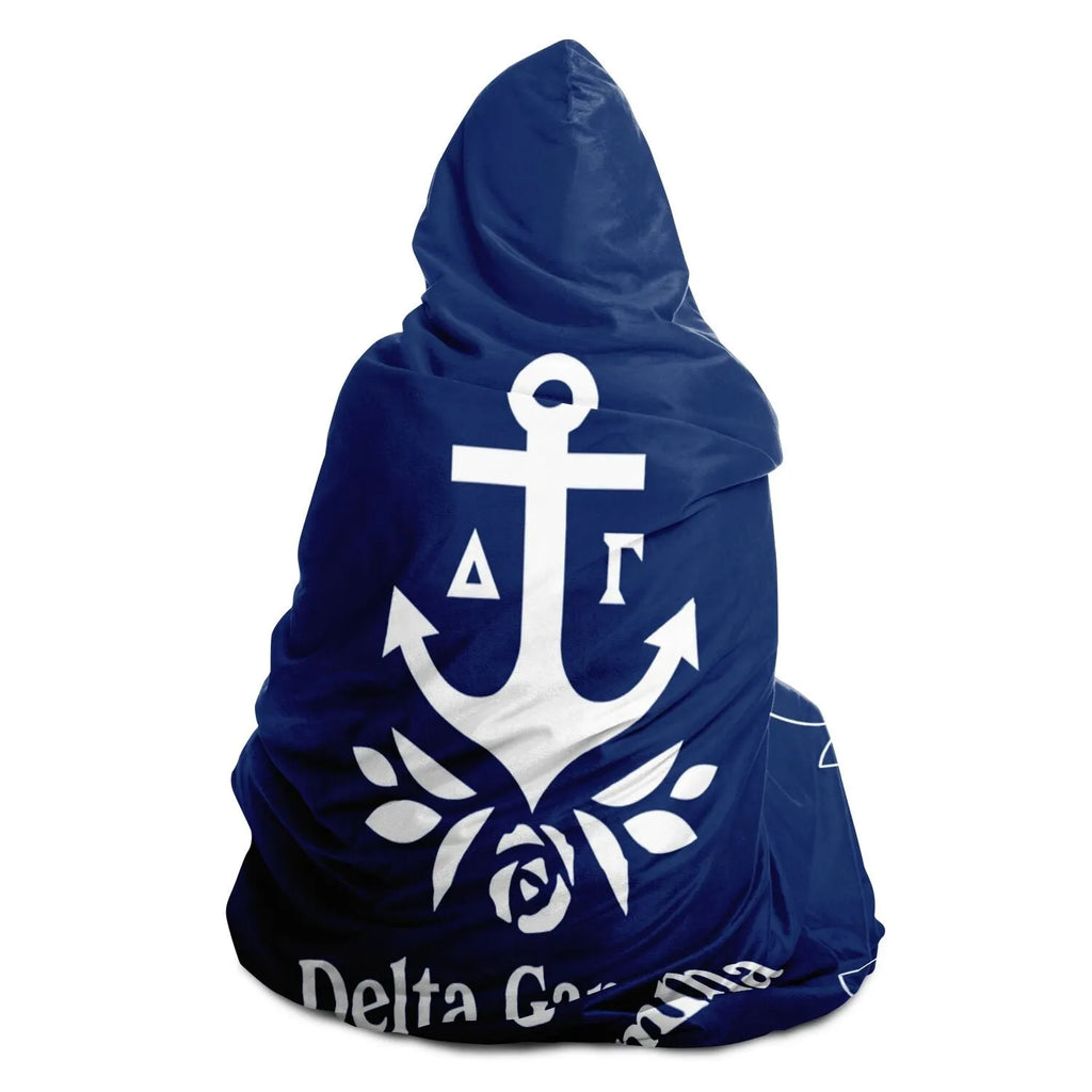 Delta Gamma Navy Hooded Blanket - Floral Brandmark | Gifts and Decor | Festive Fit Home