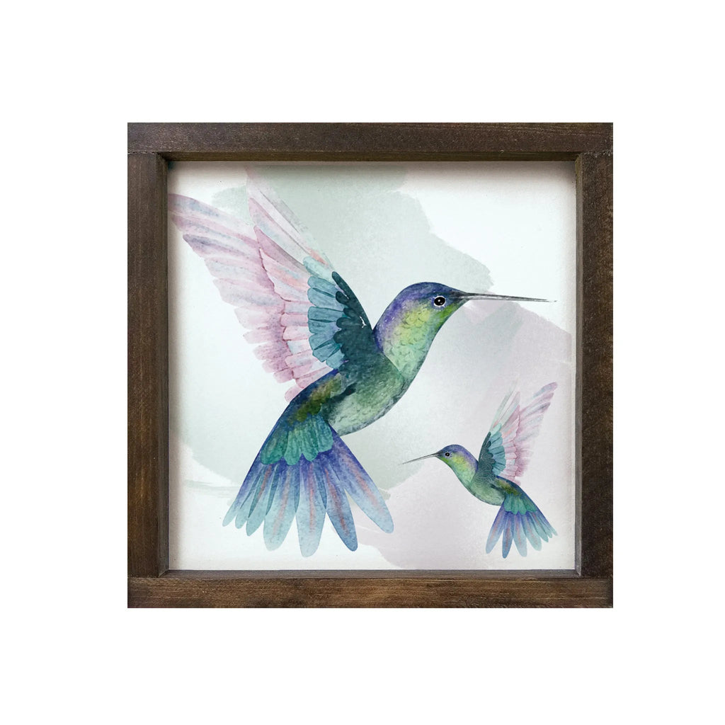 Hummingbirds Art Framed Wood Sign - 12"x12" - Festive Fit Home