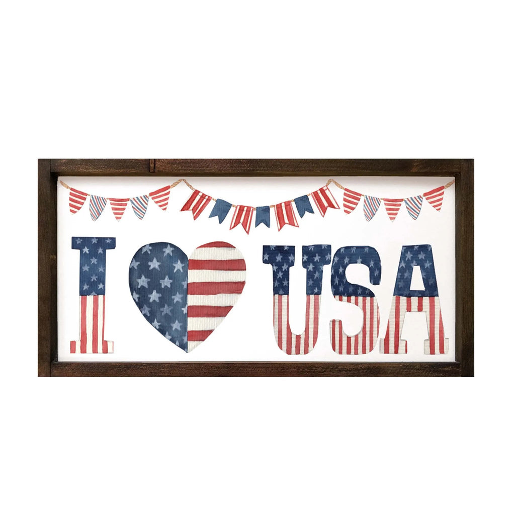 I Heart USA Large Framed Wood Sign - 12"x24" - Festive Fit Home