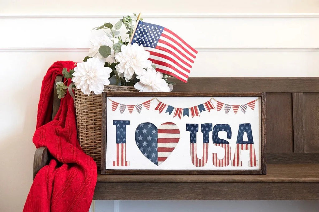 I Heart USA Large Framed Wood Sign - 12"x24" - Festive Fit Home