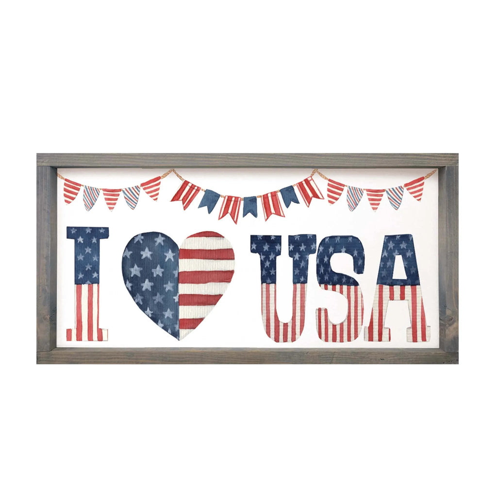 I Heart USA Large Framed Wood Sign - 12"x24" - Festive Fit Home