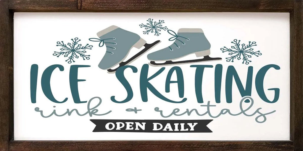 Ice Skating - Large Framed Wood Sign - 12"x24" - Festive Fit Home