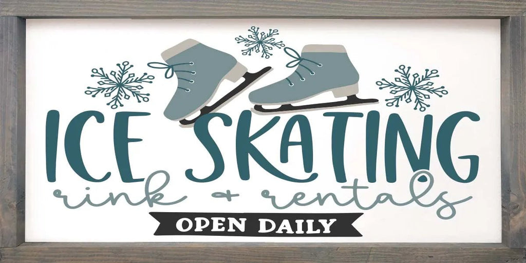 Ice Skating - Large Framed Wood Sign - 12"x24" - Festive Fit Home