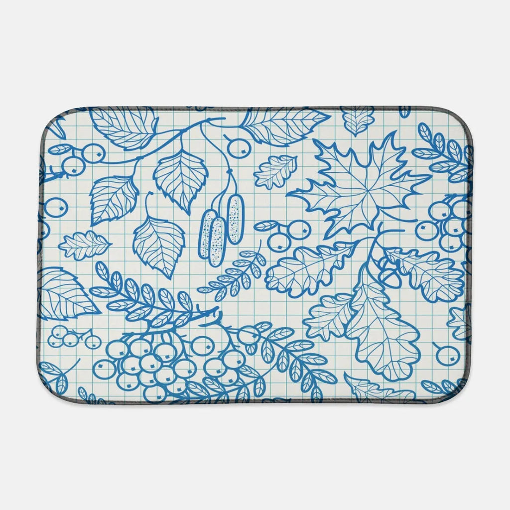 Blue Sketch Autumn Leaves Dish Drying Mat | Fall Home Decor | Kitchen