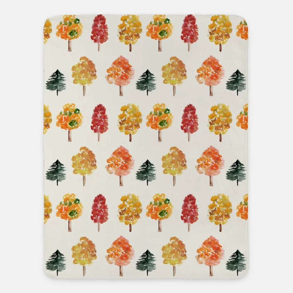 Autumn Trees Sherpa Blanket - 60" x 80" | Fall Blanket | Fall Decor