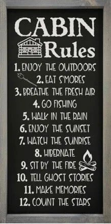 Large Framed Wood Sign - Cabin Rules - 12"x24" - Festive Fit Home