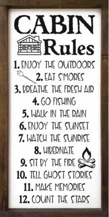 Large Framed Wood Sign - Cabin Rules - 12"x24" - Festive Fit Home