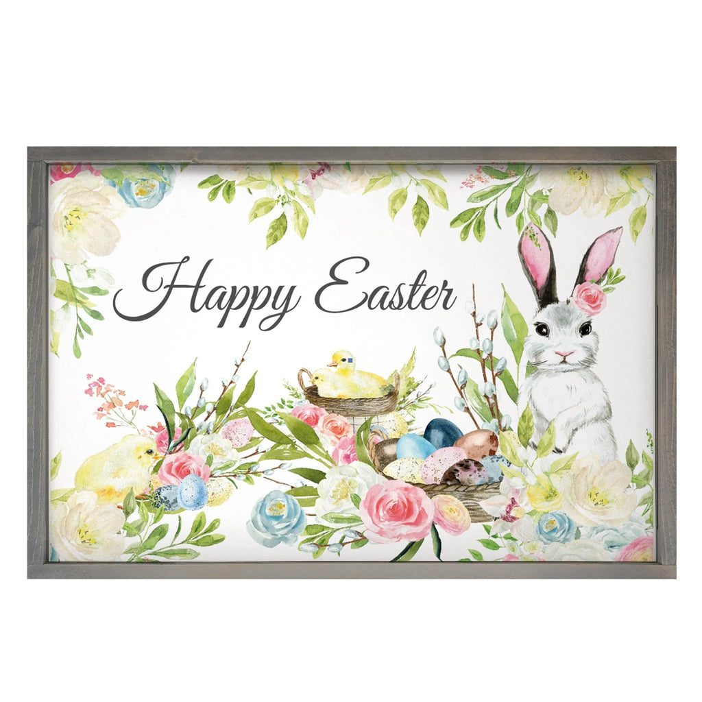 Large Happy Easter Framed Wood Sign - 24"x36" - Festive Fit Home