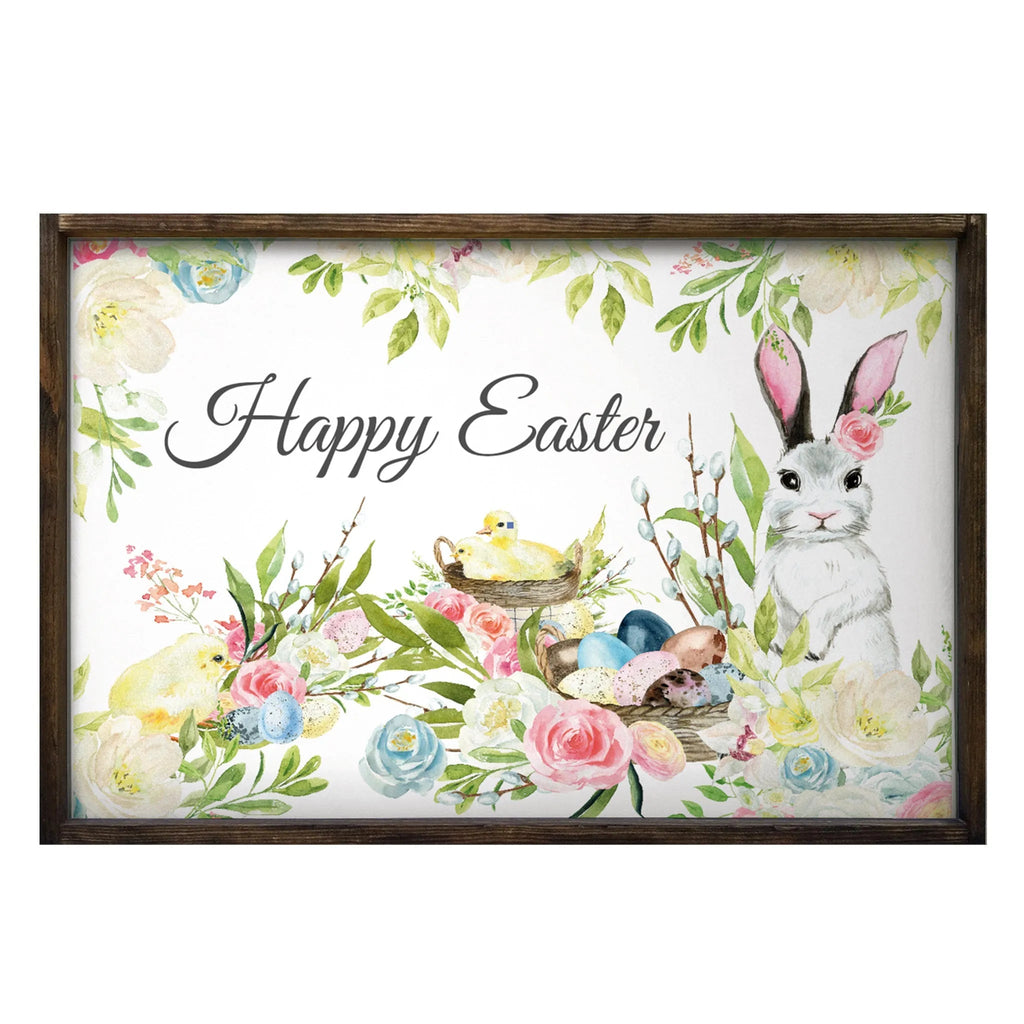 Large Happy Easter Framed Wood Sign - 24"x36" - Festive Fit Home