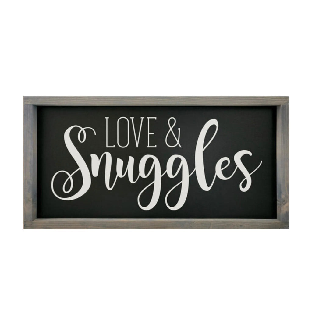 Love and Snuggles - Large Framed Wood Sign - 12"x24" - Festive Fit Home