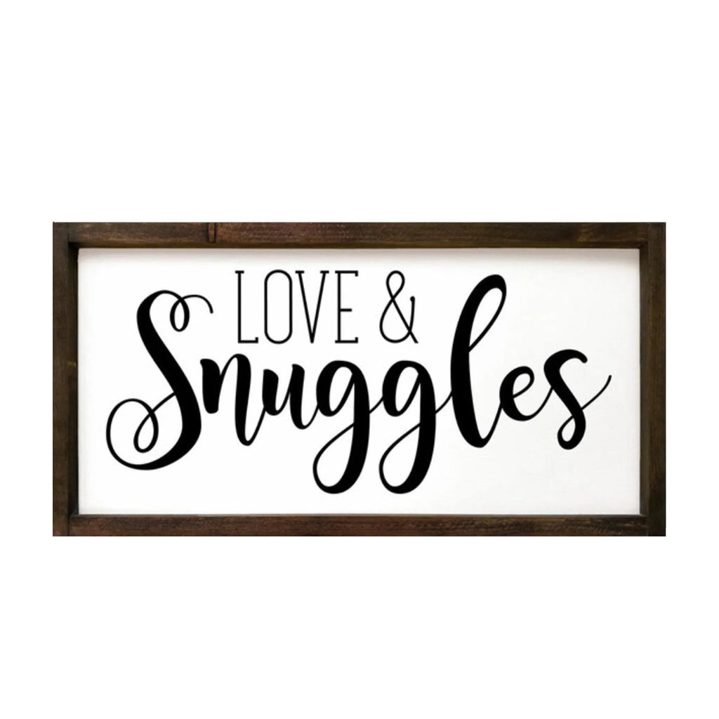 Love and Snuggles - Large Framed Wood Sign - 12"x24" - Festive Fit Home